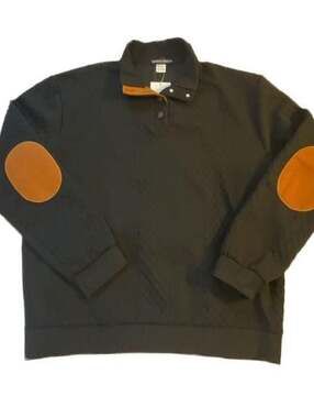 Cross & Crown Quilted Pullover Sweatshirt Black Orange Elbow Patches XXL